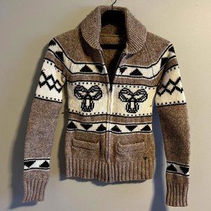 TNA Aritzia Tan Cowichan 100% Lambswool Zip Up Long Sleeves Sweater Cardigan